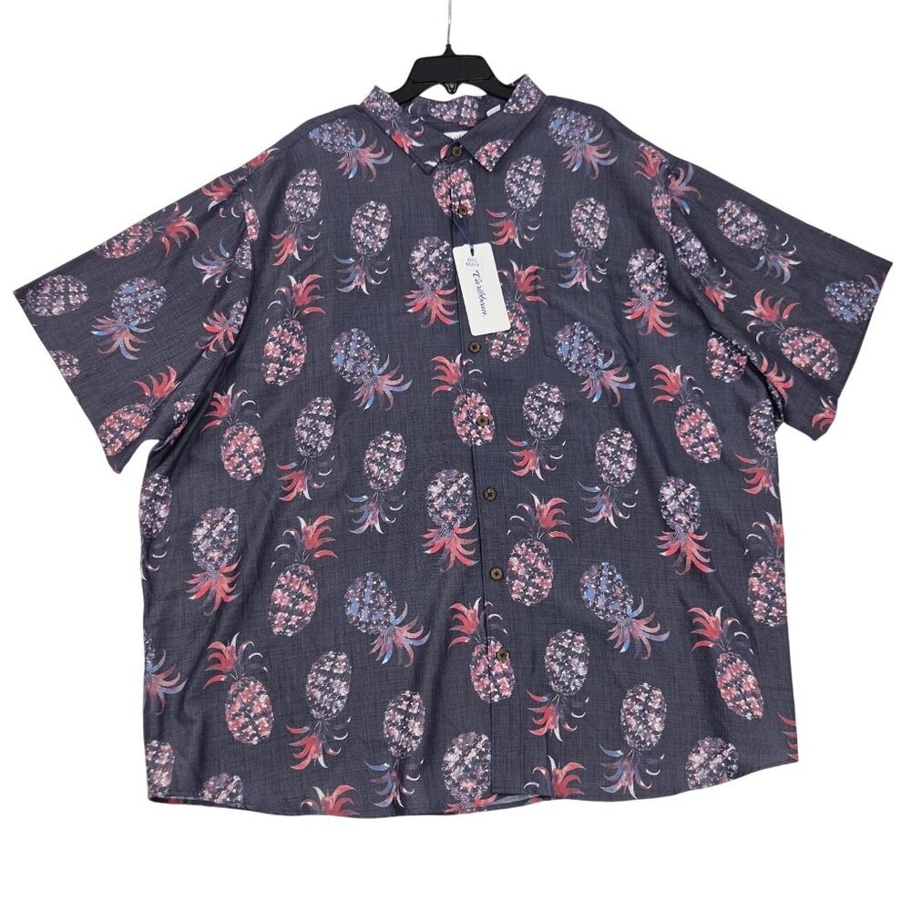 Caribbean Men's Shirt Size 4XB Hawaiian Pineapples Navy Blue Short Sleeve (62)